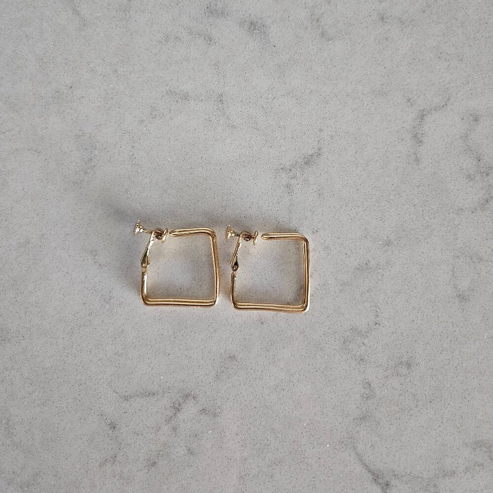 NAPIER BRIGHT GOLD SQUARE DOUBLE-HOOP SCREW-BACK EARRINGS